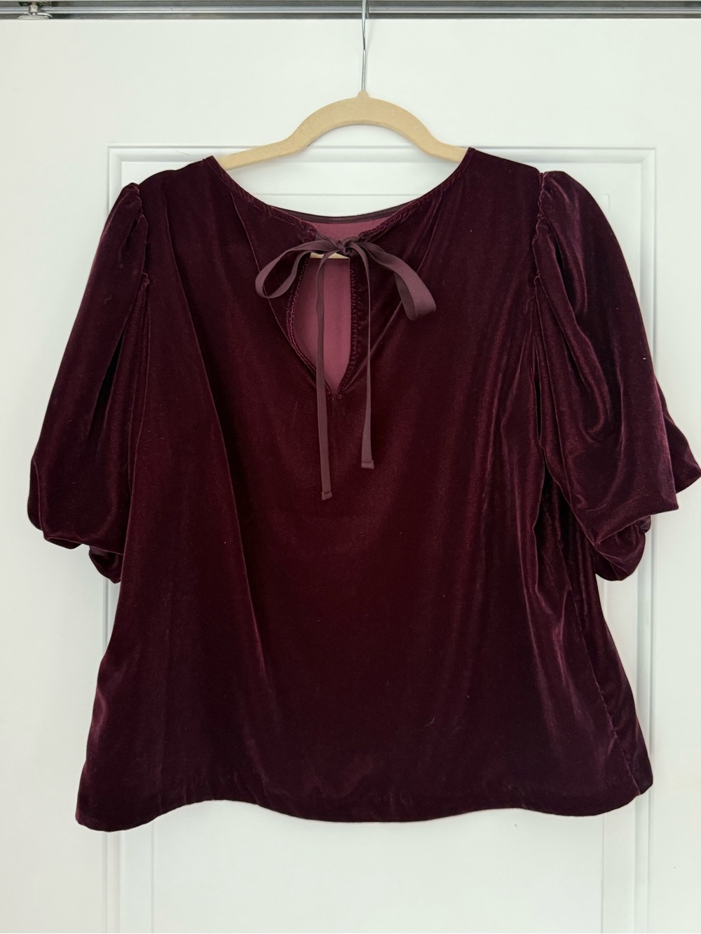 GAP Velvet Puff-Sleeve Top - Burgundy